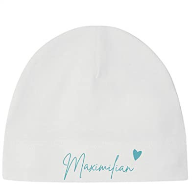 minimutz Kleine Babymütze mit Namen | Personalisierte Mütze Beanie für Baby und Neugeborene | Motiv Herz (weiß)