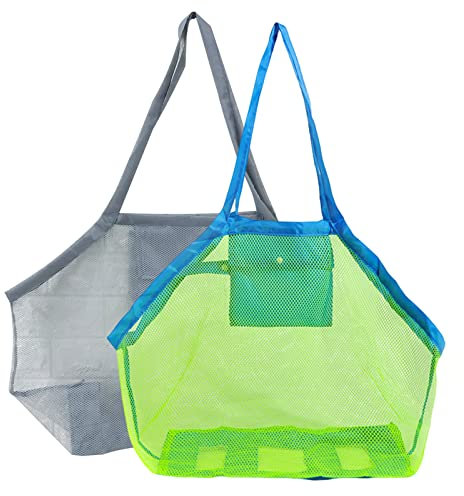 Amfrpar 2 Pezzi Borsa da Spiaggia a Rete Grande per Giochi Bambini, Sacchetto Pieghevole Riutilizzabile, Sacca Portagiochi Mare