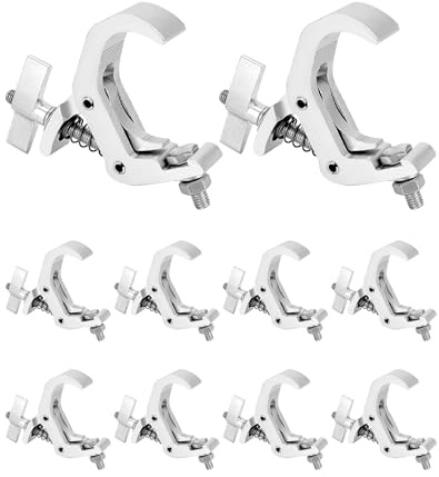 QWORK Aluminum Stage Light Truss Clamp 10 Pack, 1.18 to 1.97 Fit, 330lb Load for DJ Booth, Theatrical Rig & Event Setup
