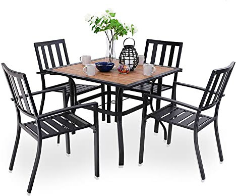 PHIVILLA Gartenmöbel Set für 4 Metall Gartentisch und Stapelstühle Wetterfest Balkonmöbel Terrassenmöbel 94cm Quadratischer Gartentisch und 4 Gartenstühle für Balkon,Deck,Hof, S5-502