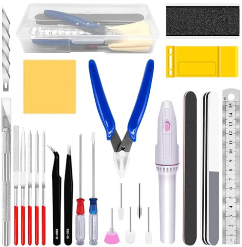 Yauhar 28Pcs Hobby Model Basic Tool Kit for Gundam, Modeler Tools Contains Separator, Flush Pliers, Mini File, Screwdrivers, Grinding Drill for Modeling, Building, Repairing and Fixing