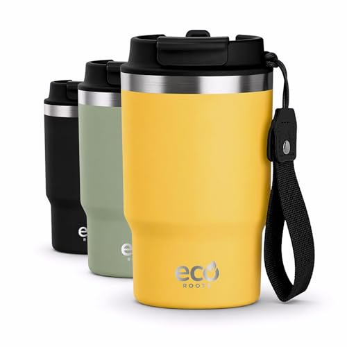 ECOROOTS Thunder - Termo Outdoor 470 ml I Taza Térmica Antigoteo Sin BPA I Termo Café I Acero Inox. para Café, Agua o Té I Botella de Agua Ligera para Senderismo, Yoga y Oficina (AMARILLO PIÑA)