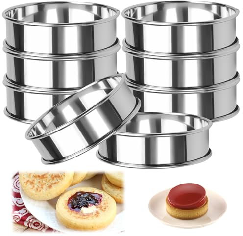 Rairsky 8 Pezzi Coppa Pasta di Acciaio Anello per Torte 10.5cm Coppapasta Tondi Piccoli, Rotondo Anelli per Torte, Torta Stampo Circolare Anello Dessert Tondo per Mousse, Pasticceria, Dessert, Muffin
