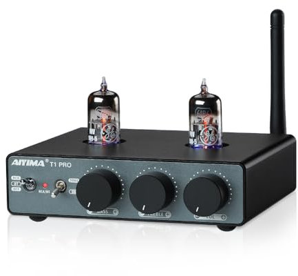 AIYIMA T1PRO Préampli à tubes Amplificateur audio domestique Mini préampli à vide Bluetooth 5.1 QCC3040 APTX-HD avec commandes de tonalité des basses et des aigus et sortie de déclenchement 12 V