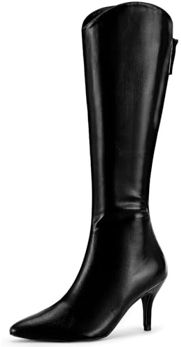 Allegra K Women's Pointed Toe Stiletto Heel Knee High Boots Black 6 UK/Label Size 8 US