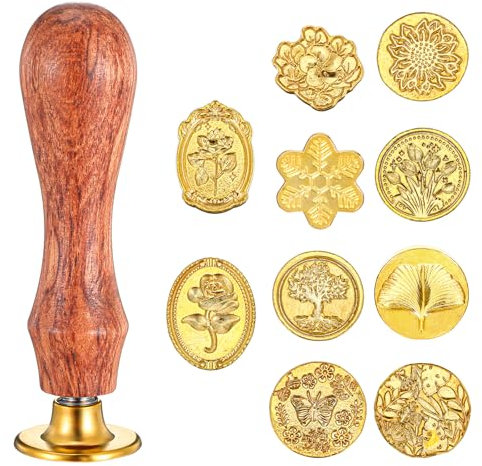 Ouligay Wachssiegel Stempel Set, 10 Stück Klassischer Siegelstempel Set mit Holzgriff, Siegelwachs Stempel Kit, Wachs Stempel, Wachs Siegel Stempel Kit für Geschenk Einladungen Umschläge Briefe