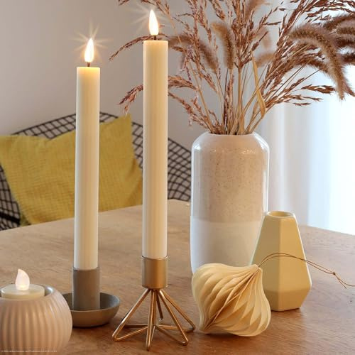 hellum LED Stabkerzen, 2 Stück LED Kerzen mit Timer creme, Kerzen flackernde Flamme, mit Fernbedienung, mit Timerfunktion, batteriebetrieben 24,5 x 2,2cm 151831