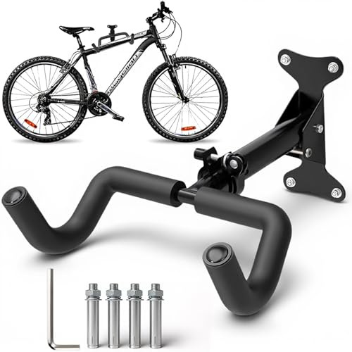 Soporte Bicicleta Pared Garaje Plegable - Capacidad de Carga de 30 kg, Ángulo y Distancia a la Pared Ajustables, Acolchado Extra Suave, para Bicicletas de Montaña, de Carretera y de Carretera(Negro)