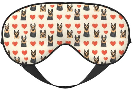 Máscara de sueño para hombre y mujer – Máscara de viaje con estampado de corazón de pastor alemán, hebilla ajustable, máscara de sueño opaca, cómoda máscara de sueño para hombre y mujer, diadema