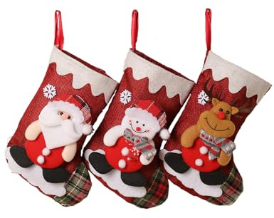 LDKRozi Nikolausstrumpf 3 Stück Weihnachtsstrumpf Nikolausstiefel zum Befüllen Weihnachtssocken zum Aufhängen Nikolaussocke Weihnachtsstiefel Weihnachtsdekoration für Kamin Weihnachtsbaum Wand Treppe