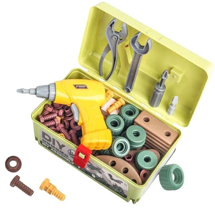 SVCEQZE Juguete de Diseño y Taladro,Juguetes De Construcción con Taladro - Juego De Atornillar para La Edad Preescolar,para Niños Niñas Pequeños Construcción Navidad Cumpleaños Mesa de Taller