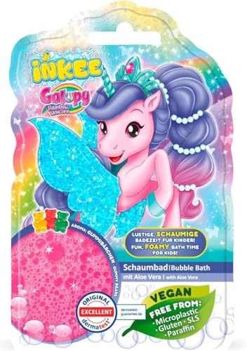 INKEE - Sapone liquido per vasca da bagno Galupy Unicorn | Additivo per il bagno Unicorno per bambini, sapone liquido per bambini con aloe vera e profumo di orsetti gommosi, 40 g (Confezione da 5)