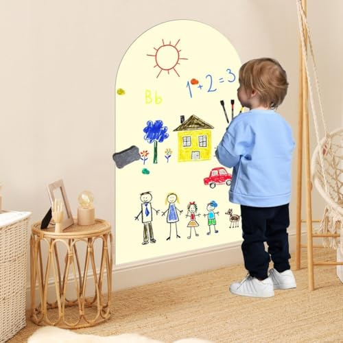 Zeroupshop Autocollant mural magnétique pour enfants, 40 x 100 cm, autocollant amovible avec craie et chiffon pour l'apprentissage amusant, la salle de jeux ou la décoration de salle de classe (jaune)