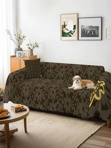 Brown Golden Floral Sofa Cover Blanket Couch Covers for Armchair Cushion,Couch Sofa Silpcover with Tassel,Modern Abstract Art Spring Flowers Living Room Throw Towel Blanket Covers XX-L 71x150