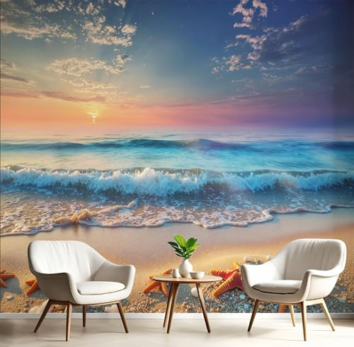 Hermosa Puesta Sol En La Playa Papel Pintado Fotomurales Para, Paisaje Natural Papel Tapiz Pintado En Tejido seda - Pared Moderna, Rojo Anaranjado Murales Fotográficos Decorativos - 400 x 280 cm