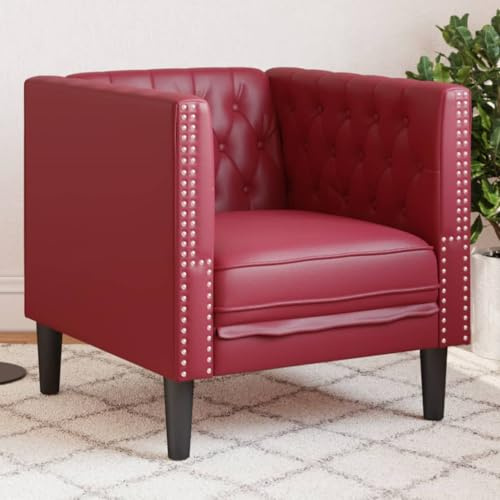 Augerqir Chesterfield - Sillón de piel sintética color burdeos, acolchado con reposabrazos y respaldo, 71 x 74,5 x 70,5 cm, relleno de espuma, para sala de estar, habitación de invitados, oficina