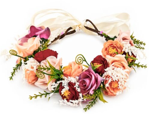 AJEFF Blomsterkrans, Blomsterhårband, Rosenglöra med band, justerbar accessoar för kvinnor, bröllop och fest, Stil 1