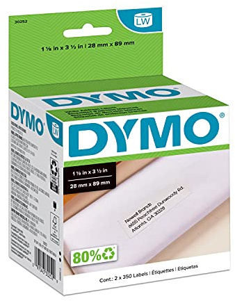 DYMO Authentic LW White Mailing Address Labels, For LabelWriter Label Printers, 1-1/8 x 3-1/2, 2 Rolls of 350 (700 Total)