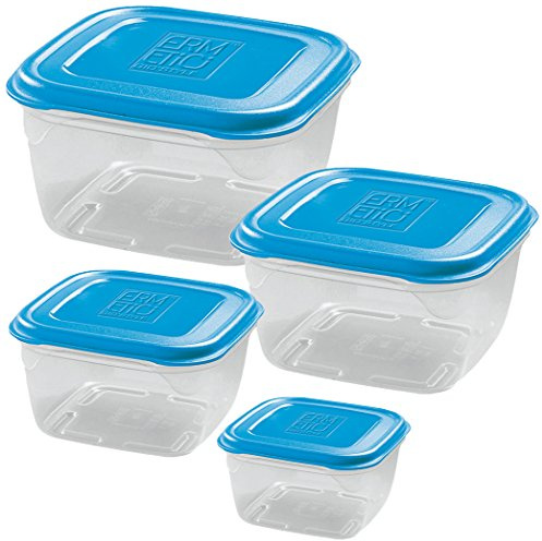 GIO'STYLE Set di 4 Contenitori Ermetici per Alimenti - 0.5L + 1L + 1.5L + 2L - Made in Italy - Quadrati - Adatto a Frigorifero, Freezer, Microonde - Linea Ermetici