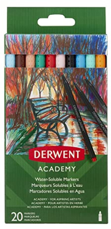 Derwent Academy Tuschpennor, Vattenlösliga, Blandade Färger, 20-Pack, 98202