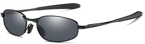 ZHILE Polarized Sunglasses Small Size Rectangular Wrap Metal Frame UV400 Protection (Black, 53)