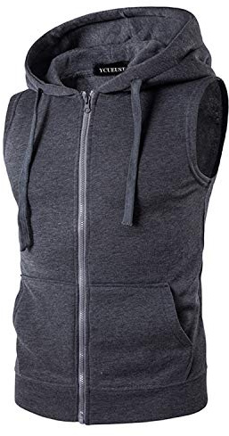 YCUEUST Mens Sleeveless Hoodie Zip Up Sweatshirt Tank Top Hooded Dark Grey X-Large