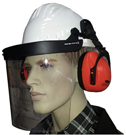 Profi Helm mit Gesichtsschutz und Gehörschutz Forsthelm Schutzhelm Bauhelm weiß