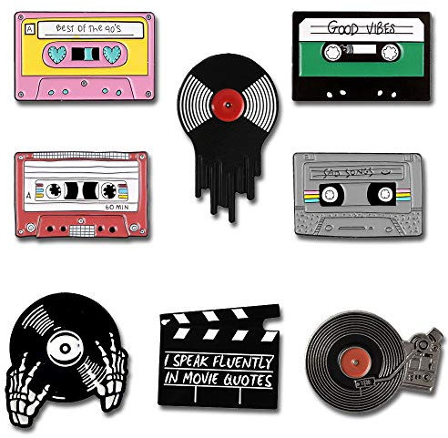 Seully 8 Pièces Épingles de Broche en Émail,Gramophone/Disque Vinyle/Broche de Crâne, Broche pour Enfants Femmes Insigne de Collier de Mode Vêtements Sacs Vestes Décor, Métal, Métal, Métal, Métal