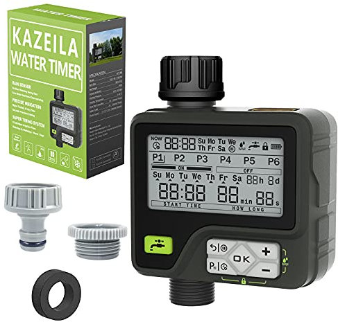 Kazeila Bewässerungscomputer Bewässerungssystem 6 Separate Bewässerungsprogramme Gartenbewässerung Regensensor wasserdichte Manuelle Steuerung zum Garten Rasen