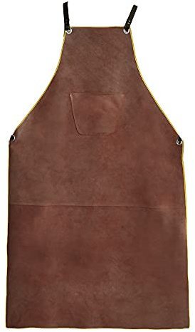OLSON DEEPAK Leather Welding Work Apron - Heat Resistant & Flame Resistant Bib Apron, Flame Retardant Heavy Duty BBQ Apron, Adjustable One Size Fit Most - 31 X 45Brown