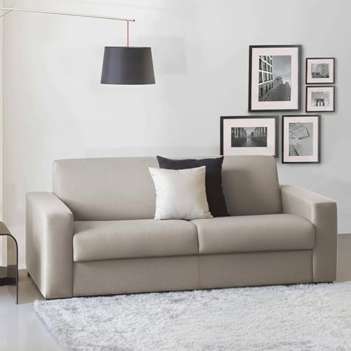 Talamo Italia - 2-Sitzer Schlafsofa Alexis, Wohnzimmersofa mit drehbarer Öffnung aus gepolstertem Stoff, Standardarmlehnen, 100 % Made in Italy, cm 200x95h90, Taupe