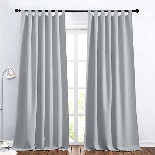 Pony Dance Gris Rideaux Occultant - Draperies Isolation Thermique Rideau Chambre Panneaux à Pattes Bloquer Lumineux Prêt à Poser, Gris Argent, Largeur 140 x Hauteur 245 cm, 2 PCs