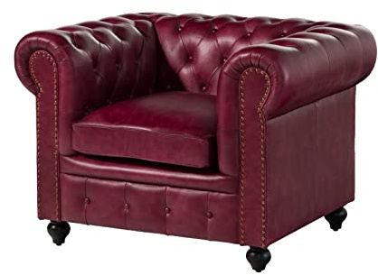 MASSIVMOEBEL24.DE | Chesterfield Sessel aus Echtleder #402 aus echtem Büffel-Leder - Rot 105x82x75 cm mit Nieten Lounge-Sessel Sofasessel Relaxsessel
