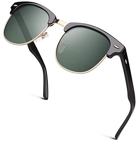 GQUEEN Occhiali da Sole da Uomo Donna Polarizzati Metallo Classici Vintage Mezza Montatura Protezione UV GQO6
