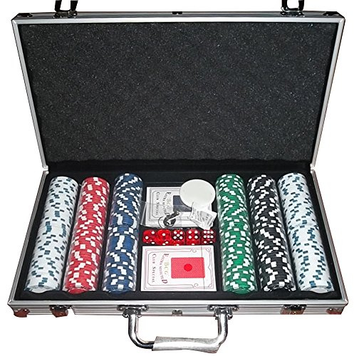 OHMG Malette Poker, Jetons Poker, 300 Jetons, Avec Étui de Transport en Aluminium, 2 Jeux de Cartes