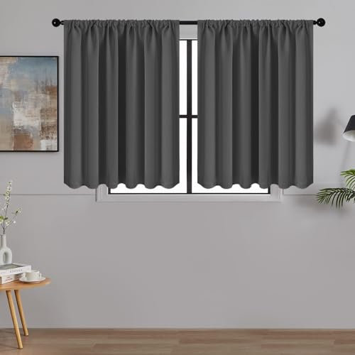MRTREES Gardinen Kurz Verdunklungsvorhänge Vorhang Blickdicht Küchengardinen 2er Set Scheibengardine Dekoschal für Wohnzimmer Schlafzimmer 120x60cm(HxB) Anthrazit Vorhänge