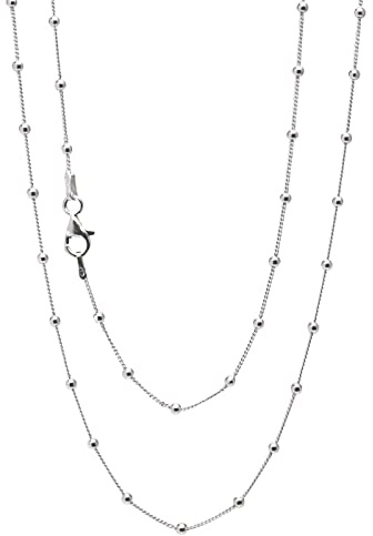 Treasure Bay Women's Silver Necklace - 925 Sterling Silver Small Chain Beaded Necklace Layered Stacking Curb Chain Necklace for Women Ladies Girls 16In