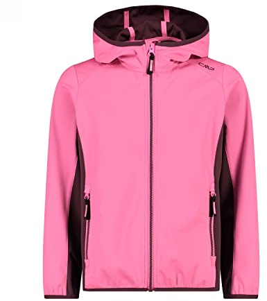 CMP - Chaqueta softshell ligera para niños con capucha fija, Rosa Fluo-Ciruela, 164