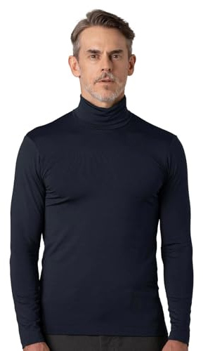 LAPASA Herr polokrage Thermoundershirt, fleece invändigt termoundertyg långärmad termo-skjorta funktionsunderkläder överdel (M122), Marinblå (Varm), L