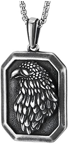 COOLSTEELANDBEYOND Collier Pendentif en Acier Inoxydable pour Homme avec Médaillon de Plaque d'identité Oxydée Ornée d'un Aigle