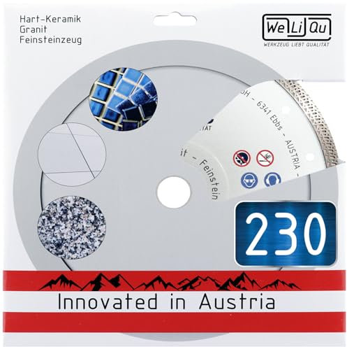 WELIQU PRO Diamanttrennscheibe 230 mm, Bohrung 22,23 mm, M14, extra dünn, Trennscheibe speziell für Keramik wie Porzellan und Steingut, Fliesen und Feinsteinzeug, Granit oder Marmor
