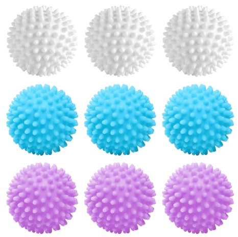 Sporgo Lot de 9 balles de séchage : boule de lavage pour machine à laver, boule de sèche-linge réutilisable, 3 couleurs pour sèche-linge à la maison, nettoyage des vêtements (diamètre 6,5 cm)