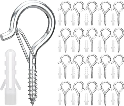 HATANSE 20 Pièces Œillets de Vis en Acier Inoxydable M5 x 65 mm Piton à Visser Lourde Vis à Œillet Crochet à Visser Argenté