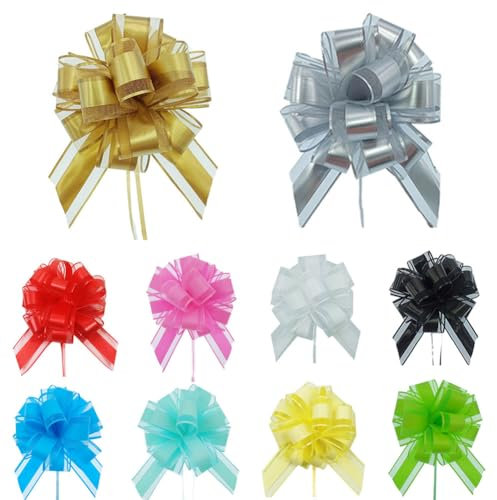 10 Stück Große Geschenk Schleife mit Geschenkband, 10 Farben Ziehschleife Geschenkschleife zum Basteln Verpacken, Bunt Dekoschleifen für Geschenke Tüten Hochzeit Geburtstag Weihnachten, pull gift bow