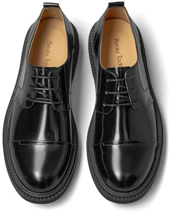 BEAU TODAY Mens Oxford Shoes, Business Dress Shoes for Men Lace-Up Formal Cap Toe Genuine Leather Men Derby Shoes Classic Casual Comfortable Oxfords Black US Size 9