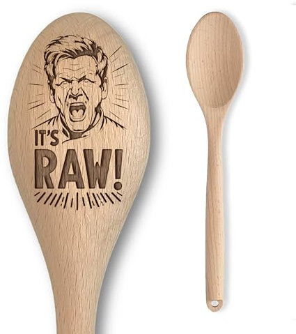 Gordon Inspired Engraved Wooden Spoon – It’s Raw! - Fun Gift Idea for Home Cooks – Affordable & Fun Cooking Gift for Men/Women - Unofficial Fan Item