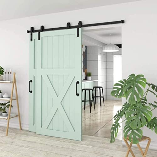 Schiebetür-Hardware-Set, Schiebetür-Set, 150–400 cm, Kohlenstoffstahl-Hardware-Set, einzelne Schiene, Verwendung von doppelten Holztüren, super sanft und leise, Türschienen-Zubehör für Badezimmer/Küch