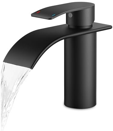 FORIOUS Robinet de Salle de Bain Noir,Mitigeur Lavabo Cascade en Acier Inoxydable,Mitigeur Monocommande pour Eau Chaude et Froide dans la Salle de Bain, Économiseur D'eau et D'énergie.