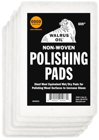 WALRUS OIL - Non-Woven Sanding/Polishing Pads for Woodworking and Metal Buffing, Size 6x9 - Pack of 10 (0000 Non-Abrasive)