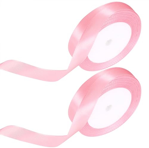 Pink Satin Ribbon for Gift Wrapping Ribbon, 2 Rolls 15mm x 22M Pink Ribbon for Crafting Flower Bouquets Presents Balloon Valentines Gifts DIY Craft Hair Bows Making Cake Wedding Decorations Ribbons
